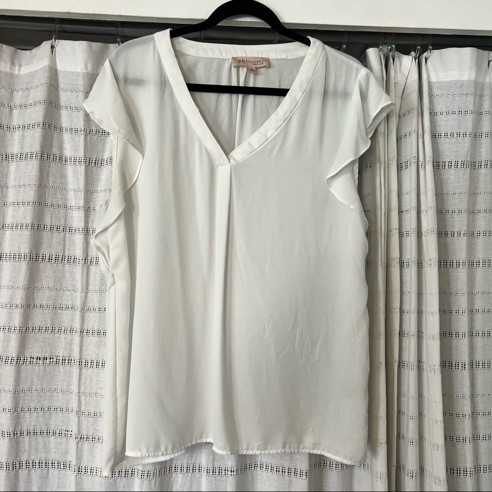 Philosophy White Sheer Ruffle Sleeve Blouse